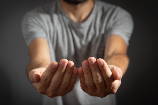 Caucasian man showing empty hands