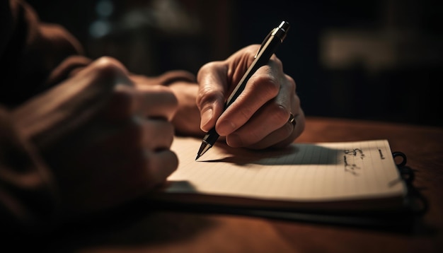 Caucasian men working on paper at table generated by AI