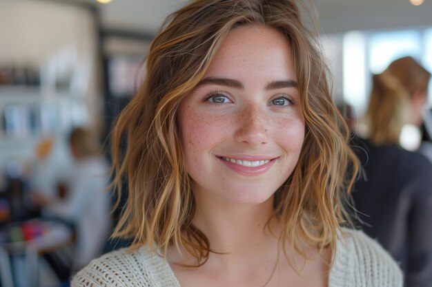 Caucasian woman smiling with confidence in beauty salon