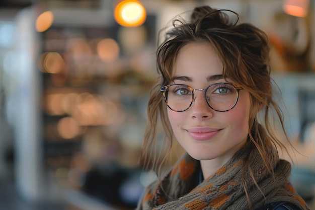 Caucasian woman smiling with confidence in opticians shop