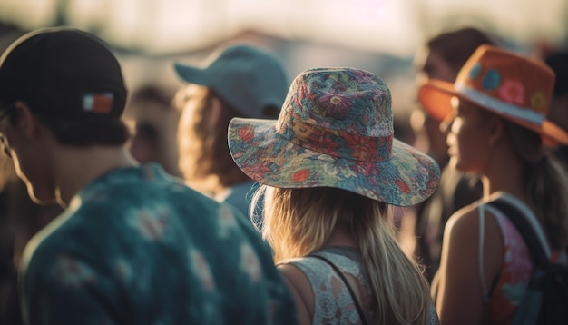 Caucasian youths smile in friendship during summer fun generated by AI