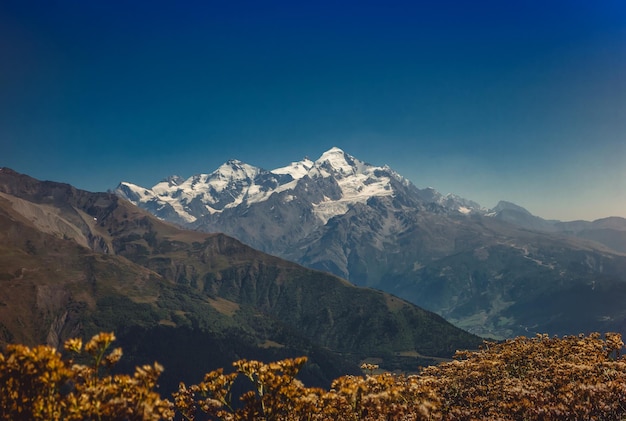 The Caucasus mountains in Georgia country Beautiful mountain landscape Svaneti Nature and Mountain background