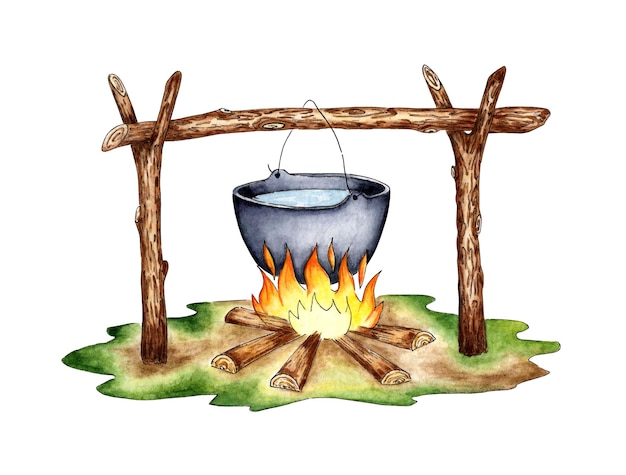 Cauldron campfire watercolor