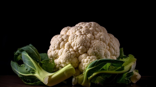 A cauliflower on a black background