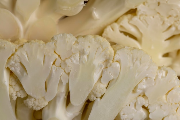 Cauliflower close up during cooking fresh raw cauliflower