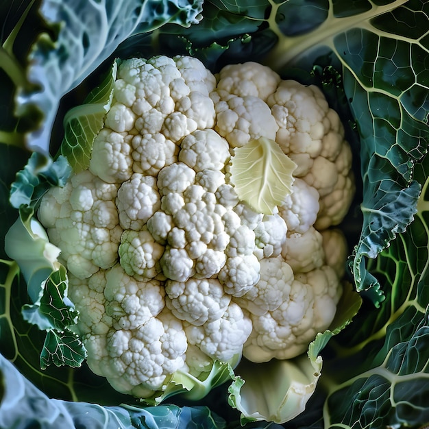 Photo cauliflower on a dark green background top view