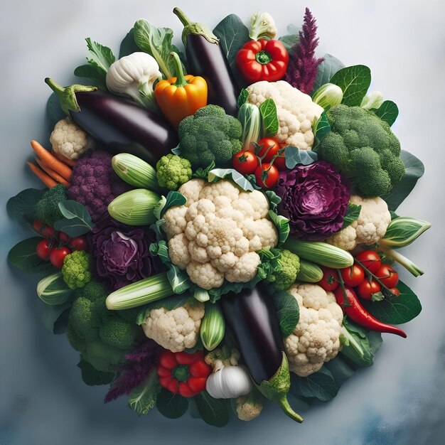 Photo cauliflower and eggplants bouquet