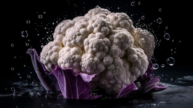 Cauliflower seamless background visible drops of water generative AI