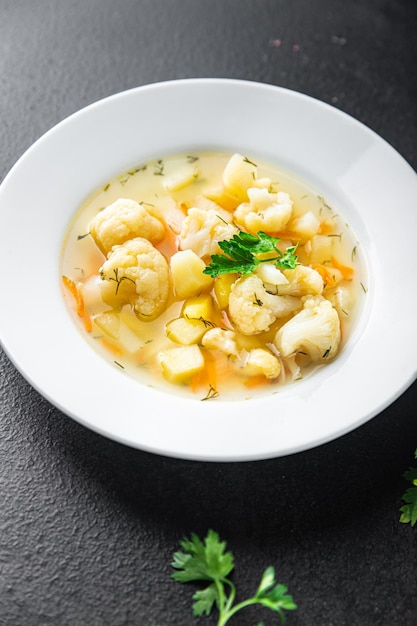 cauliflower soup vegetables first course vegetable broth healthy meal diet snack on the table