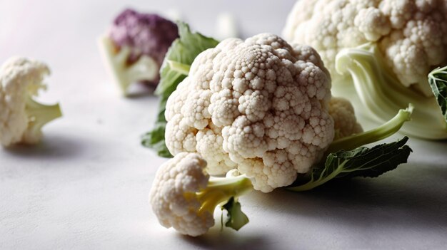 Cauliflower on a table with a red cup of tea