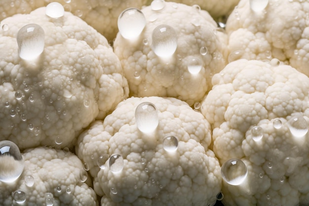 Cauliflower with water drops closeup Food background Generative AI