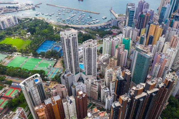 Causeway Bay, Hong Kong 01 June 2019: Top view of Hong Kong city