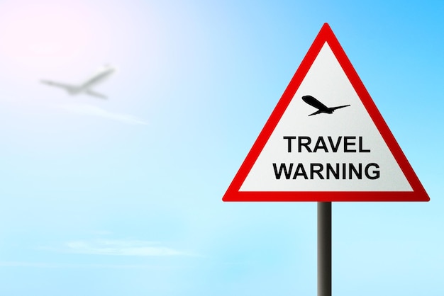 Caution sign of new variant of covid 19 omicron. Travel Warning concept