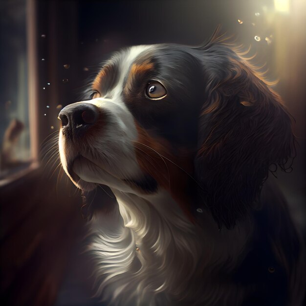 Cavalier King Charles Spaniel portrait in the dark Digital painting