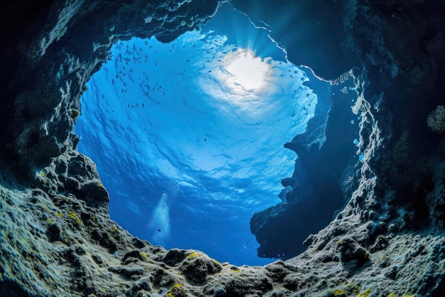 The cave in deep sea underwater outdoors nature