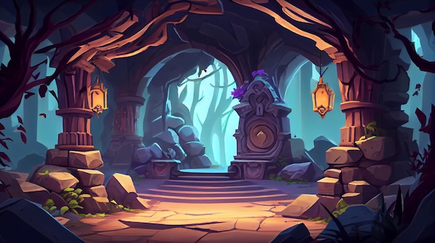 Cave house 2D background environment for a mobile game A high quality horizontal background landscape Gaming template design location Generative ai