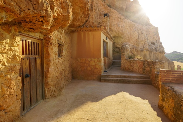 Cave houses dug into the rock of the mountain and used as wineries to make wine San Esteban de Gormaz