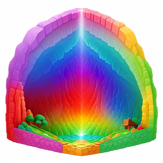 A cave illuminated by a vibrant rainbow light showcasing a mesmerizing display of rainbow colors