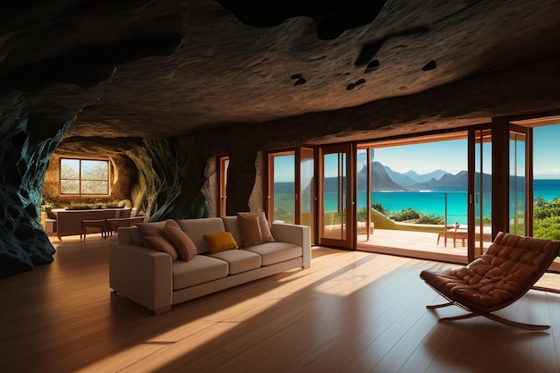 Cave stone roof original ecological theme hotel housing sea view villa room blue sea view