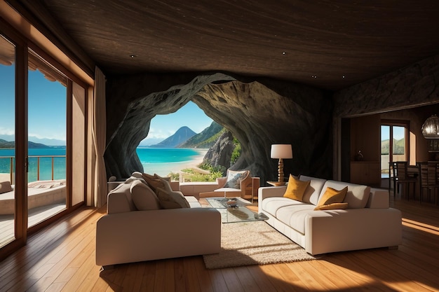 Cave stone roof original ecological theme hotel housing sea view villa room blue sea view