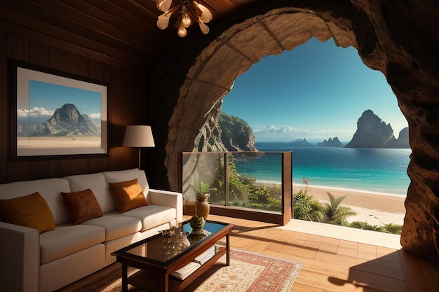 Cave stone roof original ecological theme hotel housing sea view villa room blue sea view