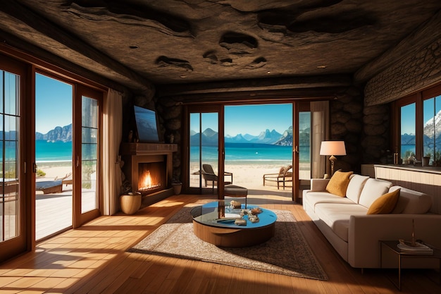 Cave stone roof original ecological theme hotel housing sea view villa room blue sea view