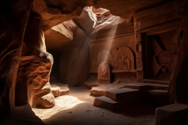 A cave with a light coming through the window