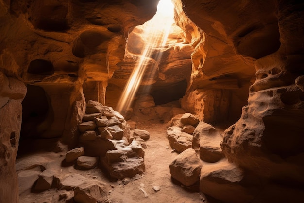 A cave with a light coming through the window