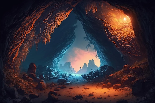 A cave with a light in the middle