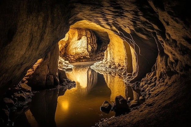 A cave with a pond in it and the word st martin in the corner