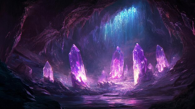 a cave with a purple and purple ice cave and a purple cave with purple and purple lights