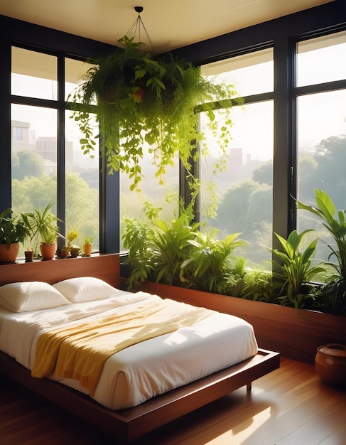 Photo cawb bedroom with many green trees