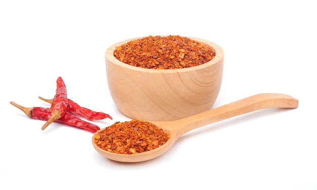 Cayenne pepper Ground chili and dried chili on  white background