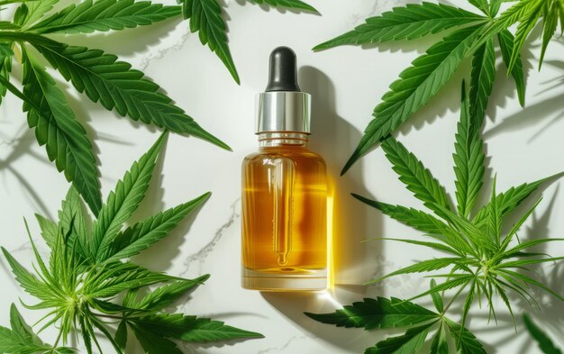 CBD Oil Dropper with Cannabis Leaves