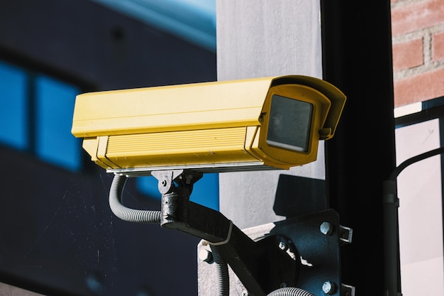 CCTV cameras are installed along the streets in a city To check traffic conditions and pedestrians take care of safety