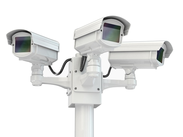 CCTV security camera on white isolated background. 3d