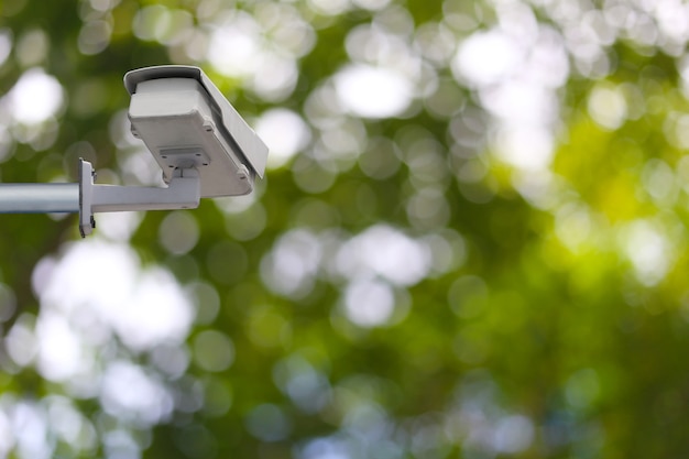 CCTV system in the garden and have copy space,Instrumental in security tools for monitor.