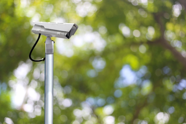 CCTV system in the garden and have copy space,Instrumental in security tools for monitor.