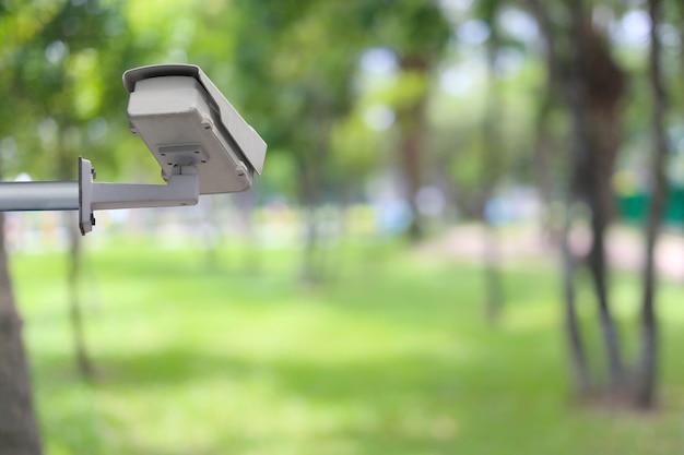 CCTV system in the garden and have copy space,Instrumental in security tools for monitor.