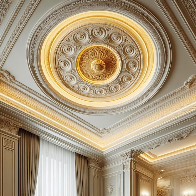 Photo a ceiling with a circular ceiling and a circular ceiling with a circle and a large gold circle