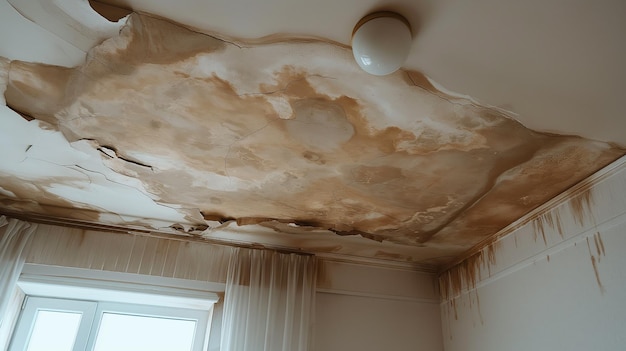 a ceiling with a damaged ceiling