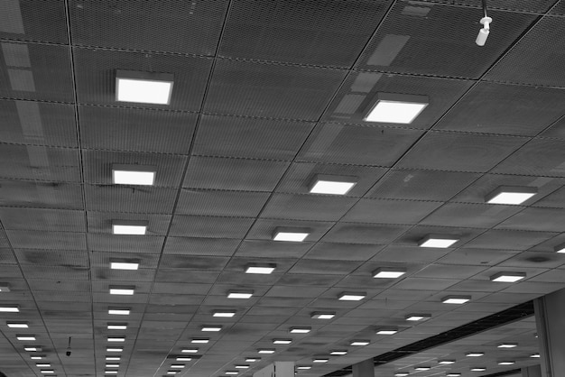 Ceiling with neon lights in aiport. Abstract empty  interior space .