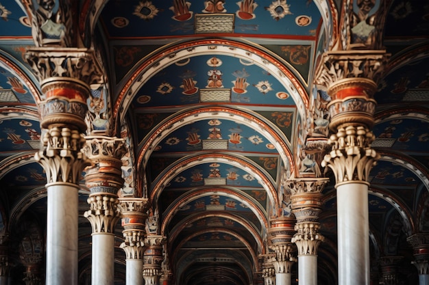 Ceiling with patterns and pillars generative AI