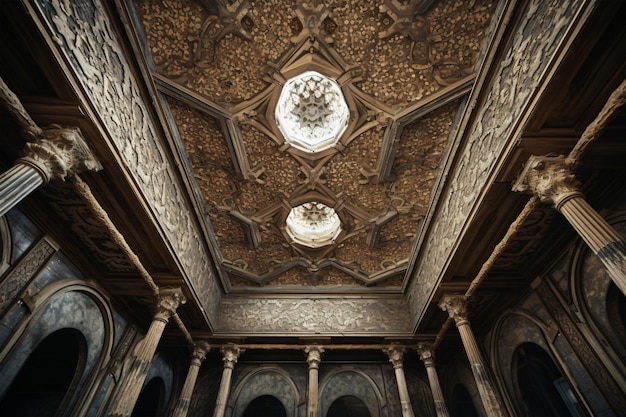 Ceiling with patterns and pillars generative AI