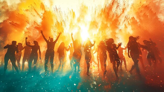 Celebrants dancing during the color Holi Festival