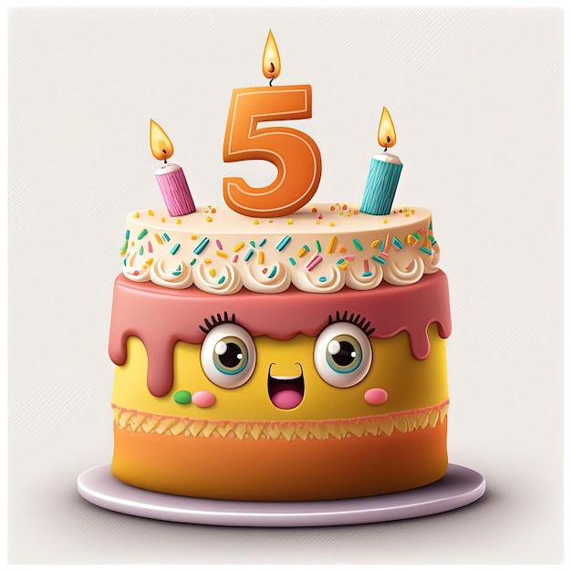 Photo celebrate 5 years with a tasty cartoon birthday cake with generative ai technology