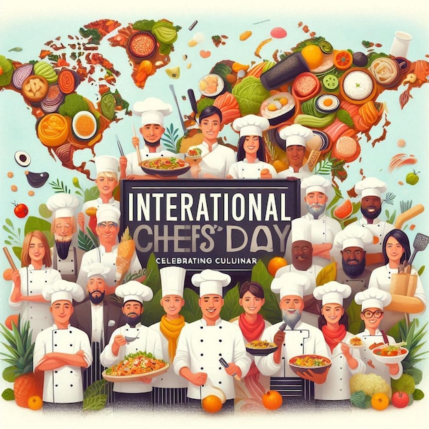 Photo celebrate culinary diversity vibrant social media graphic for international chefs day