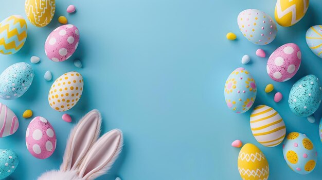 Celebrate Easter with PastelColored Eggs Bunny Decorations and a Mint Green Backdrop