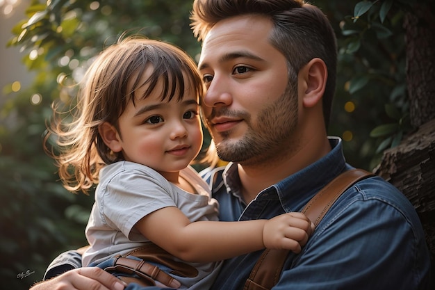 Celebrate Fathers Day with a stunning portrait of a father and child rendered in a realistic style