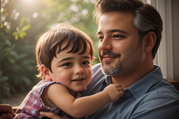 Celebrate Fathers Day with a stunning portrait of a father and child rendered in a realistic style